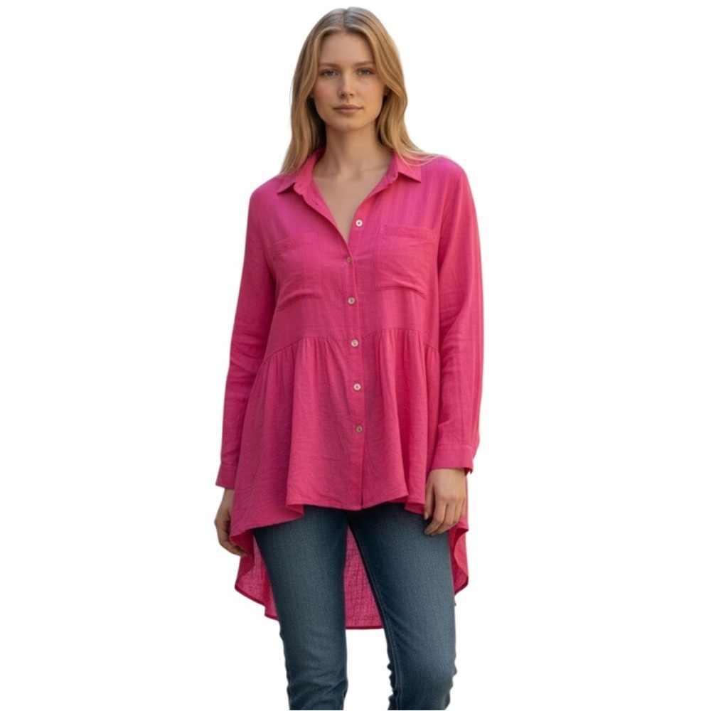 🦋BlueVelvet Fuchsia Button-Down Shirt for Women BV002
